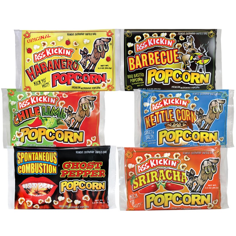 ASS KICKIN' Premium Microwave Popcorn - Variety Gift Pack (6) - Ultimate Spicy and Sweat Gourmet Gift - Try if you dare! - Image 1